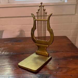 Vintage Brass Harp Book End MCM